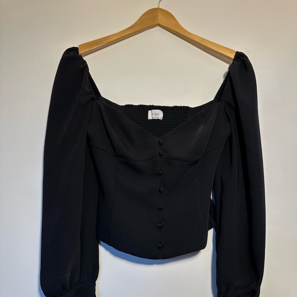 Wilfred Tops - Wilfred Black Puff-Sleeve Button Front Blouse